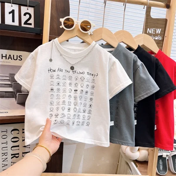 2025 New Summer Short-Sleeved T-Shirt for Boys and Girls Children's Cotton Tops with O-Neck and Cartoon Pattern Kids' Clothes