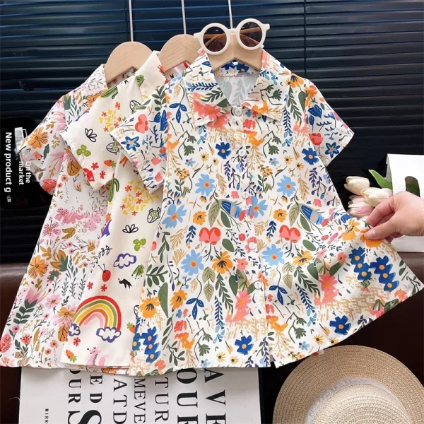 New Fashionable Summer Style Girls' Short Sleeve Shirt Dress Printed Baby Girl Cardigan Availability - Image 2