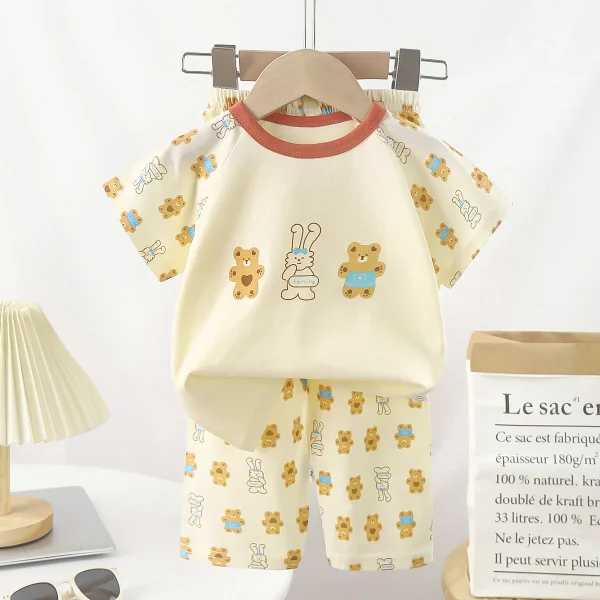 100% Cotton Baby Clothing Sets 2pcs Short Sleeve T-Shirt & Long Pants Soft Summer Kids Pajamas with Cartoon Pattern - Image 2