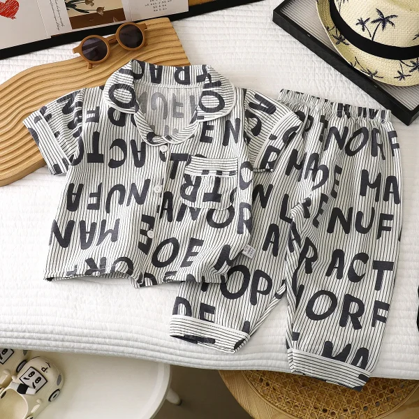 Children Short Sleeve Cardigan Home Wear Boys and Girls Lapel Cartoon Printed Pyjamas Child Casual Pajamas - Image 3
