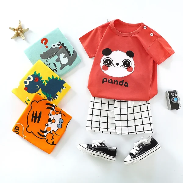 New Children's Short-sleeved Shorts Summer Boys and Girls Pure Cotton T-shirt Children's Two-piece Baby Short-sleeved Suit