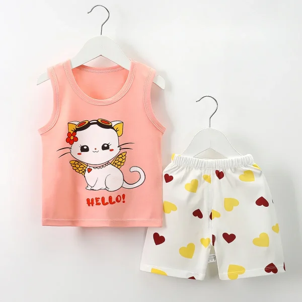 2025 Summer New Children's Vest Suit Pure Cotton Baby Boys and Girls Sleeveless Shorts Clothes Set - Image 4