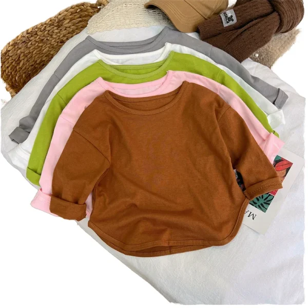Spring Autumn Long Sleeve Shirt Kids Simple Casual Solid Top Clothing Boy Cotton T-shirt