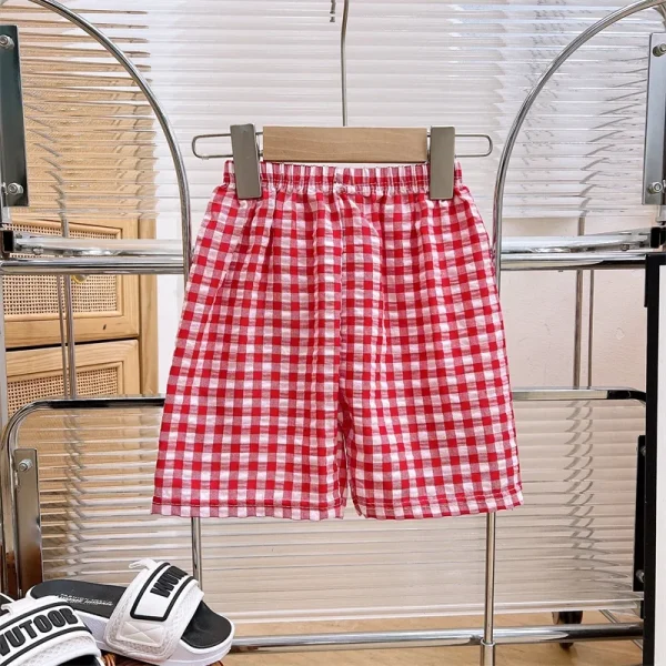 Mid-Child Summer Casual Kids' Pants New Boys' & Girls' Home Sleep Shorts in Plaid Cotton Loose Fit for Home Use - Image 4