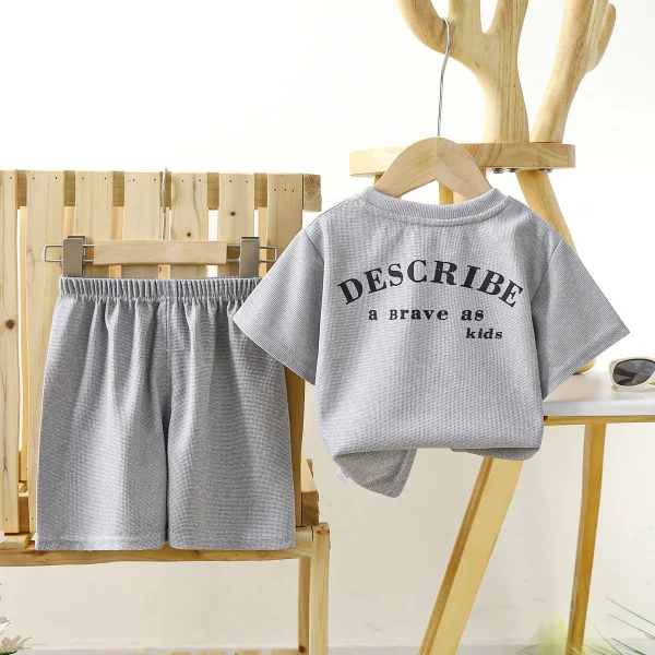 2025 Summer Short-Sleeved Suit for Kids New Korean Style Casual T-Shirt Letter Pattern Boys and Girls' Clothing - Image 6