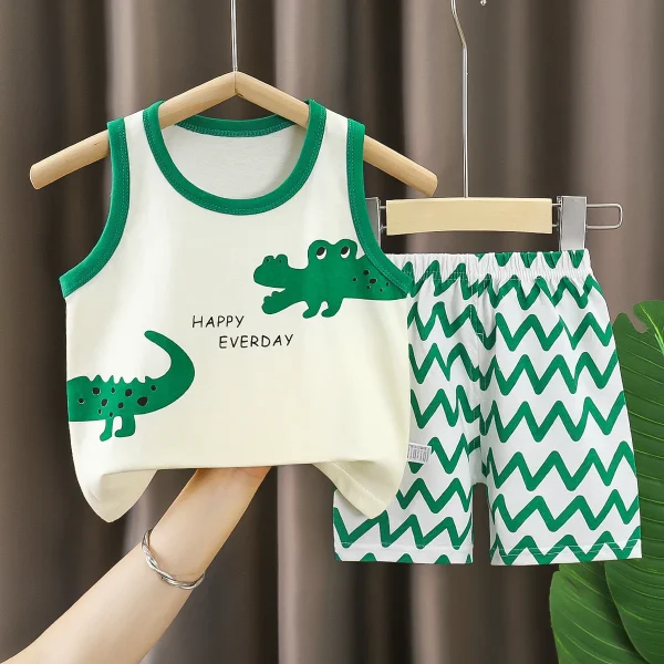 New Vest Set Summer Cotton Woven Girls Vest Shorts 0-7 Years Old Boys Sleeveless Children's Baby