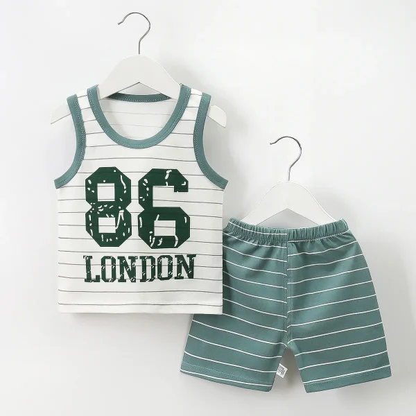 2025 Summer New Children's Vest Suit Pure Cotton Baby Boys and Girls Sleeveless Shorts Clothes Set - Image 3