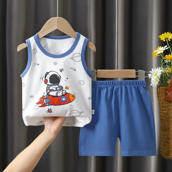Children's Vest Sets, New Summer Pure Cotton Thin Summer Clothes for Boys and Girls, Baby Clothing and Children's Wear - Image 3