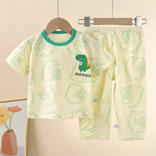 Children's Summer air Conditioning Clothing Short Sleeve Trousers Combination Medium and Large Children Cotton Underwear Set - Image 4