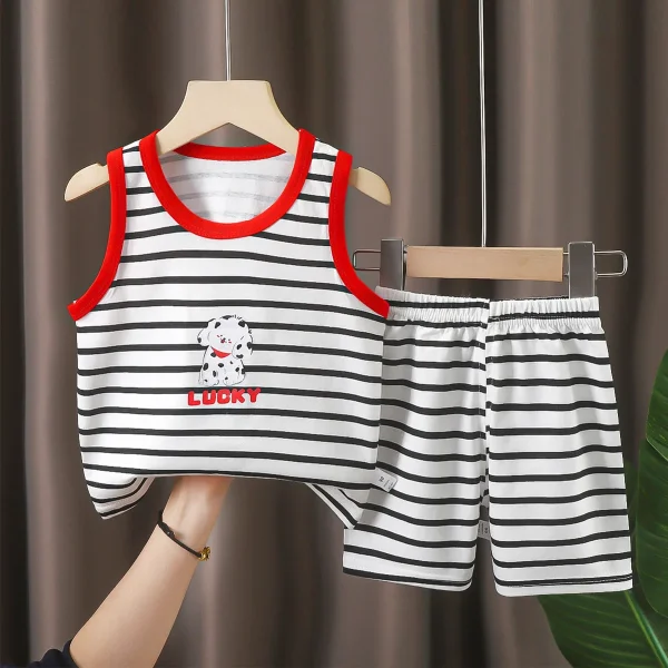 s 100% Cotton Kids Boy Clothes Two Piece Sets Sleeveless Vest Shorts Summer Breathable Children Clothing Girls Sets - Image 2