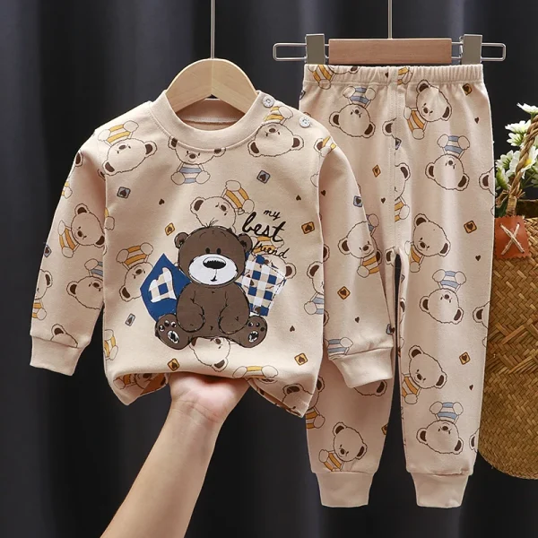 Children's Cotton Thermal Pajamas Candy-colored Cotton Pajamas Set for Girls and Boys With Long Sleeves - Image 2