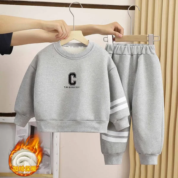 Children's Hoodie Set New Autumn and Winter Baby Fleece and Thick Warm Boy and Girl Two Sets of Outerwear Children's Wear - Image 2