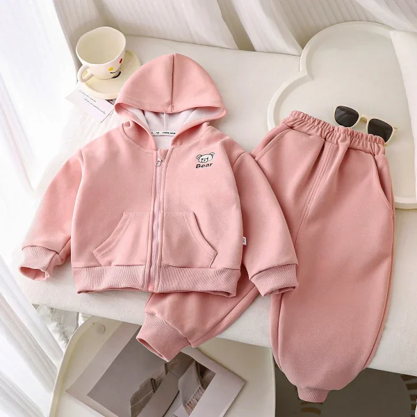 Autumn New Korean Style Children's Sweatshirt Set Casual Solid Pattern Hooded Boy Girl Sports Clothing Two-Piece Set for Kids - Image 3