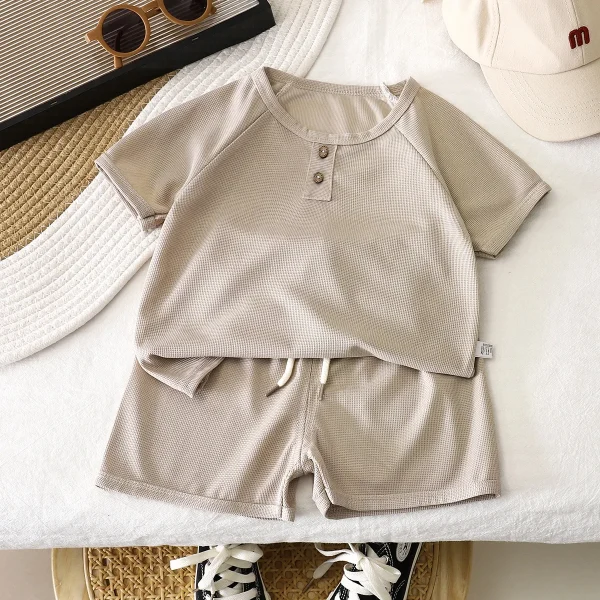 New Arrival 1-7 Years Baby Boys Round Neck Short Sleeve Summer Set Solid Color Boys T-Shrit+Shorts 2pcs Set - Image 4