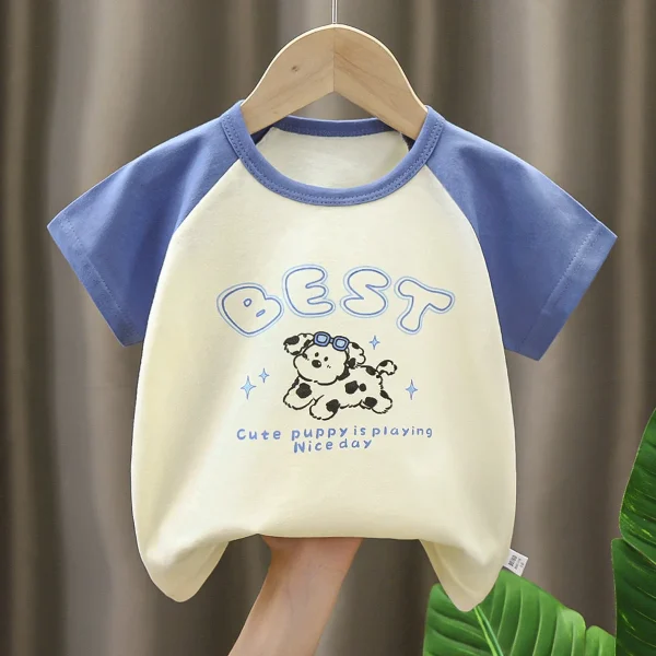 100% Cotton Knitted T-Shirt for Baby Boys Casual Short Sleeve Kid Clothes with Animal Pattern From China - Image 3