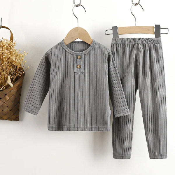 Autumn New Children's Casual Underwear Set Korean Style Baby Ribbed Homewear for Boys and Girls De Rong