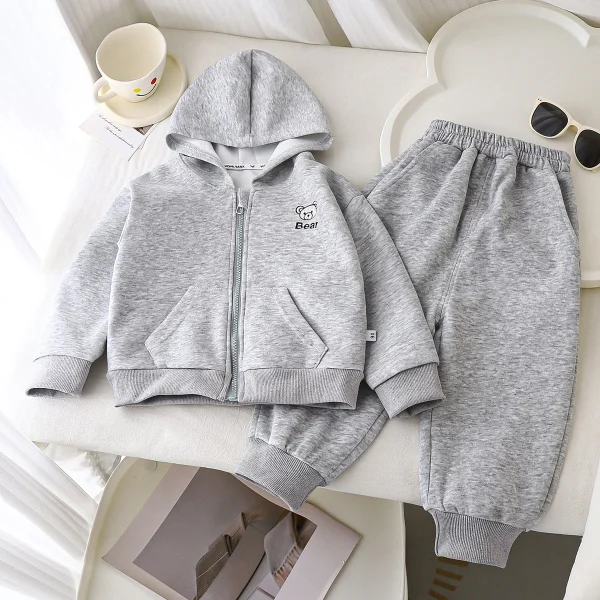 Autumn New Korean Style Children's Sweatshirt Set Casual Solid Pattern Hooded Boy Girl Sports Clothing Two-Piece Set for Kids - Image 2