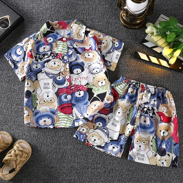 Boy Clothes Set Summer Kids Boys 2 Pieces Shirt+Shorts Printed Casual Sets - Image 5