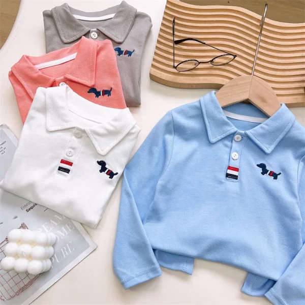 Children's Long-sleeved T-shirt Pure Cotton Summer New Boys POLO Shirt Baby Undercoat Girls Top Children's Clothing - Image 4