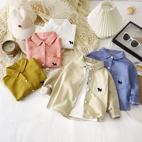 Spring and Autumn Children's Polo Shirt Boy and Girl Embroidered Lapel Long Sleeve Loose T-shirt Bottom Baby Shirt