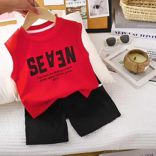 Children's Casual Vest Set Pure Cotton Summer Sleeveless T-Shirt Shorts Korean Version with Wide Shoulders for Boys - Image 3