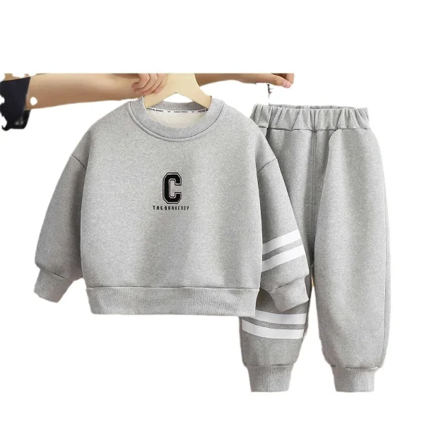Autumn Winter Children's Two-Piece Sweatshirt Set New Baby Fleece-Lined Thickened Outer Wear for Boys Girls Kidsren's Clothing - Image 2
