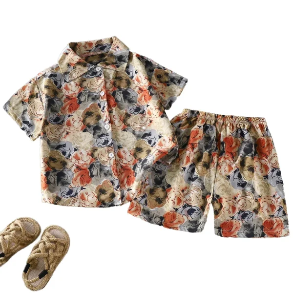Boy Clothes Set Summer Kids Boys 2 Pieces Shirt+Shorts Printed Casual Sets