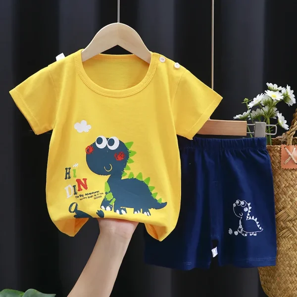Pure Cotton Short-Sleeved T-Shirt for Boys and Girls Casual Print Style Summer Thin Clothing Sets for Babies and Kids - Image 2