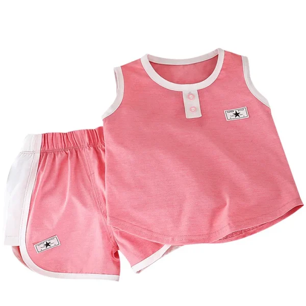 Children's Casual Style Summer Vest Suit Boys' Sleeveless Hot Pants & Girls' Shorts Breathable Thin Clothes- - Image 5