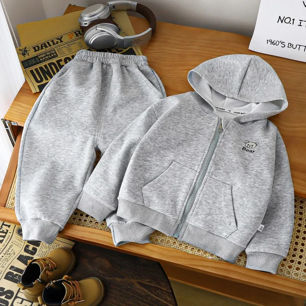 Autumn New Korean Style Children's Sweatshirt Set Casual Solid Pattern Hooded Boy Girl Sports Clothing Two-Piece Set for Kids - Image 4