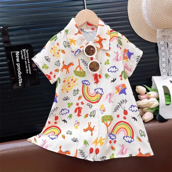 New Fashionable Summer Style Girls' Short Sleeve Shirt Dress Printed Baby Girl Cardigan Availability - Image 3