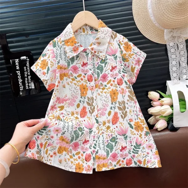 New Fashionable Summer Style Girls' Short Sleeve Shirt Dress Printed Baby Girl Cardigan Availability - Image 4