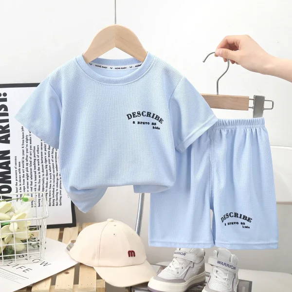2025 Summer Short-Sleeved Suit for Kids New Korean Style Casual T-Shirt Letter Pattern Boys and Girls' Clothing - Image 2