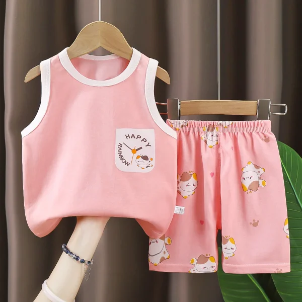 2 Pcs Baby Boys Summer Clothing Cute Cartoon Printing Sleeveless tank Tops Shorts Infant Boy Clothing Sets - Image 3