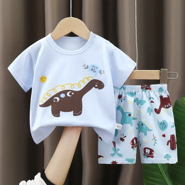 Short-sleeved T-shirt Two-piece Set Pure Cotton Boys Summer Clothes Children's Undershirt Baby Clothes - Image 5