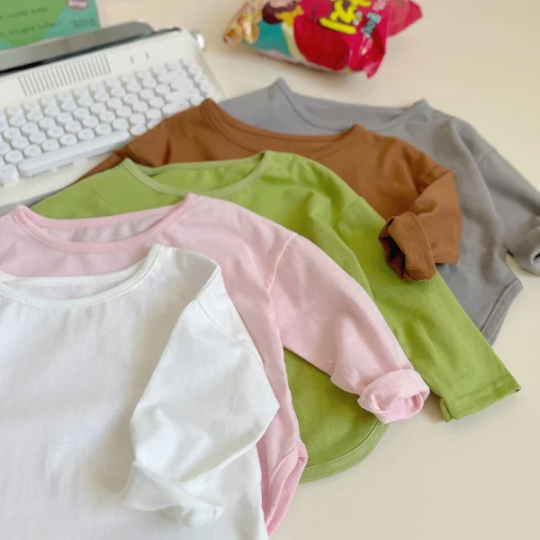 Spring Autumn Long Sleeve Shirt Kids Simple Casual Solid Top Clothing Boy Cotton T-shirt - Image 5