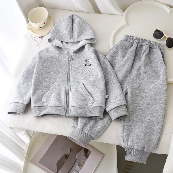 Autumn New Korean Style Children's Sweatshirt Set Casual Solid Pattern Hooded Boy Girl Sports Clothing Two-Piece Set for Kids - Image 6