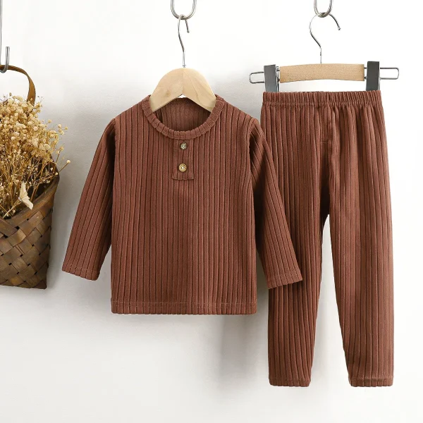Autumn New Children's Casual Underwear Set Korean Style Baby Ribbed Homewear for Boys and Girls De Rong - Image 3