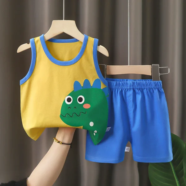 s 100% Cotton Kids Boy Clothes Two Piece Sets Sleeveless Vest Shorts Summer Breathable Children Clothing Girls Sets - Image 3