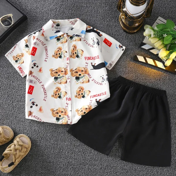 Boy Clothes Set Summer Kids Boys 2 Pieces Shirt+Shorts Printed Casual Sets - Image 2