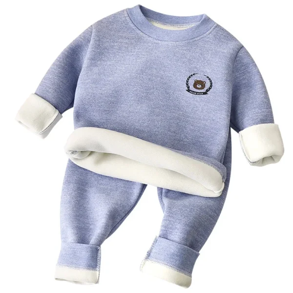 Children's Winter Autumn Thermal Clothing Set Fleece Lined Boys' Underwear Girls' Thickened New Baby Clothes with Solid Pattern - Image 5