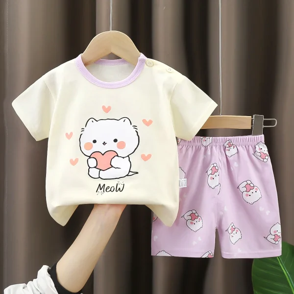 Children's Short-sleeved Set Cotton Summer Baby T-shirt Boys' Homewear Clothes