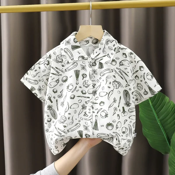 2025 Summer New Children's Casual Cotton Shirt Boys Cardigan with Stylish Short Sleeve Baby's Fashionable Wear - Image 5