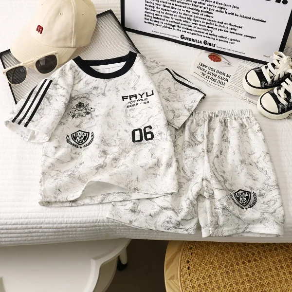 Boys' Fashionable Summer Short-Sleeved Suits New Middle-Aged Kidsren's Sports Clothing Sports Boys' Clothing Sets - Image 4