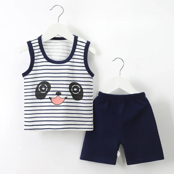 2025 Summer New Children's Vest Suit Pure Cotton Baby Boys and Girls Sleeveless Shorts Clothes Set - Image 2