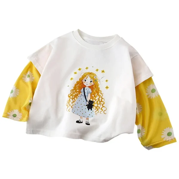 2025 Summer New Style Girls' T-Shirt Sun Protection Sleeve Top Fashionable Baby Outfit Patchwork Children's Clothing- - Image 5