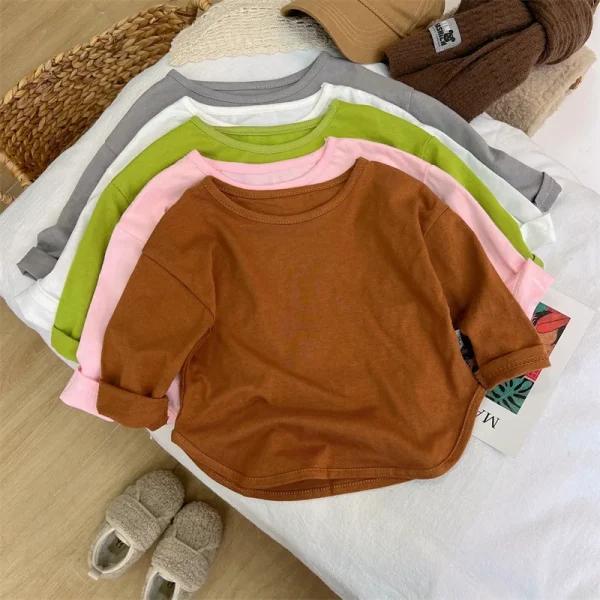 Children's Casual Long Sleeve T-Shirt Pure Cotton Knitted Base Top for Boys Girls Autumn Inner Wear Baby Clothing - Image 5
