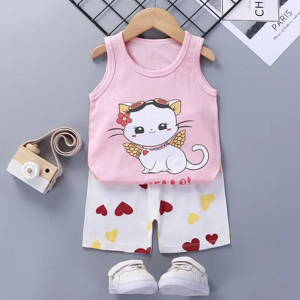 New Style Children's Sleeveless Short-sleeved Shorts Casual Suit Children's Vest 100% Cotton Summer Clothes for Boys and Girls - Image 3