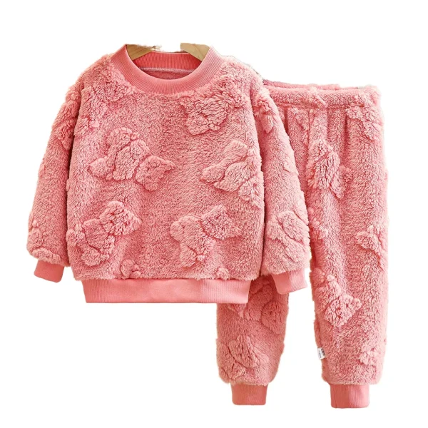 Flannel Set Children's Two-piece Women's Treasure Set New Furry Jacquard Loose Round Neck Home Wear