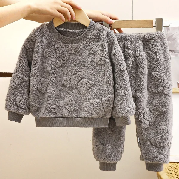 Autumn Winter Flannel Pajamas Set for Kids Casual Home Clothing with Animal Pattern Warm Thickened Fleece Boys Baby New Design - Image 4